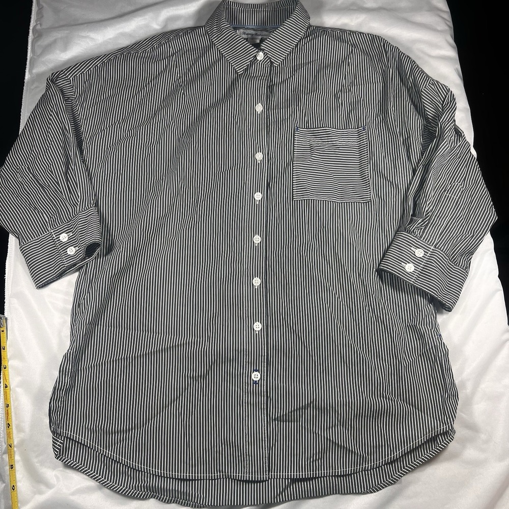 Tommy Bahama Women's Button Down Collar Short Long Sleeve Striped Black/white